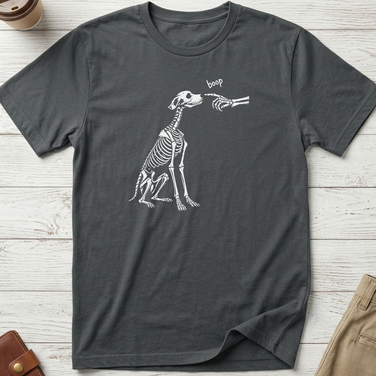 Funny dog skeleton boop T-shirt in charcoal – Thread Riot