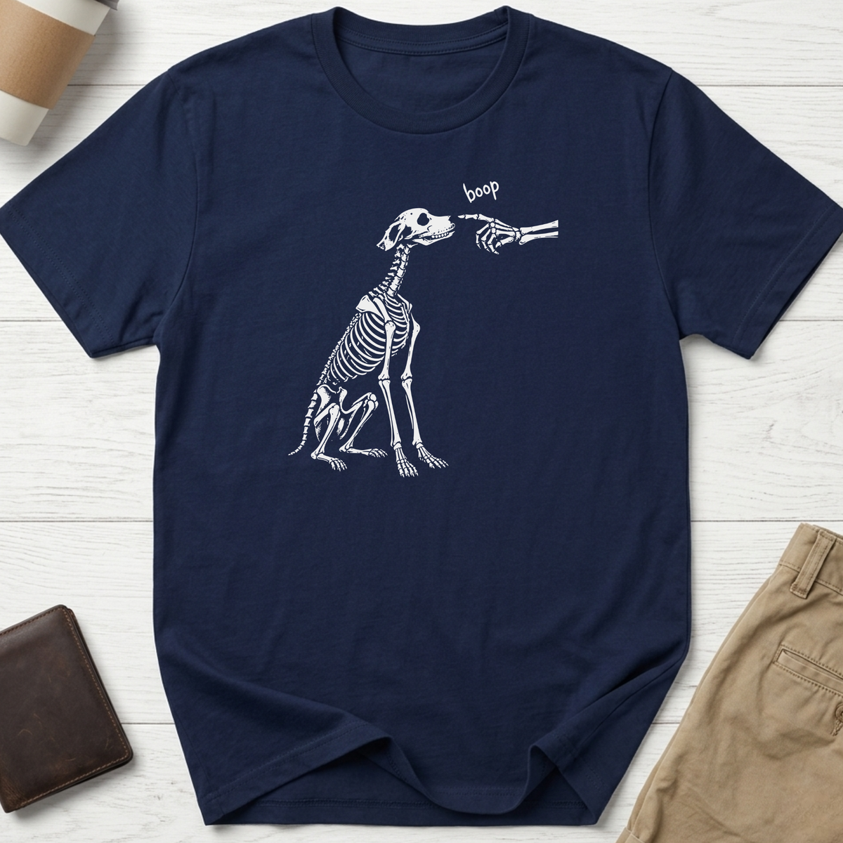 Funny dog skeleton boop T-shirt in navy – Thread Riot