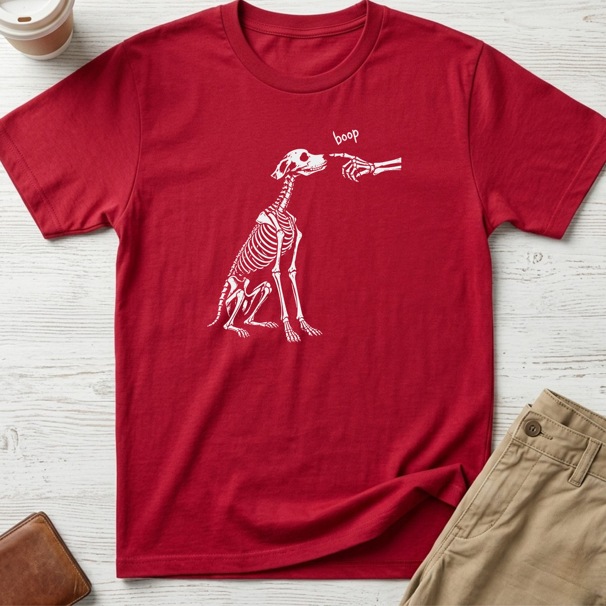 Funny dog skeleton boop T-shirt in red – Thread Riot