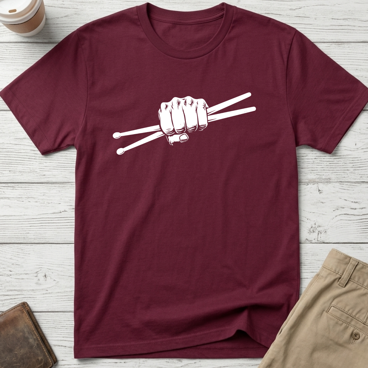 Drummer Fist T-shirt in maroon – Thread Riot