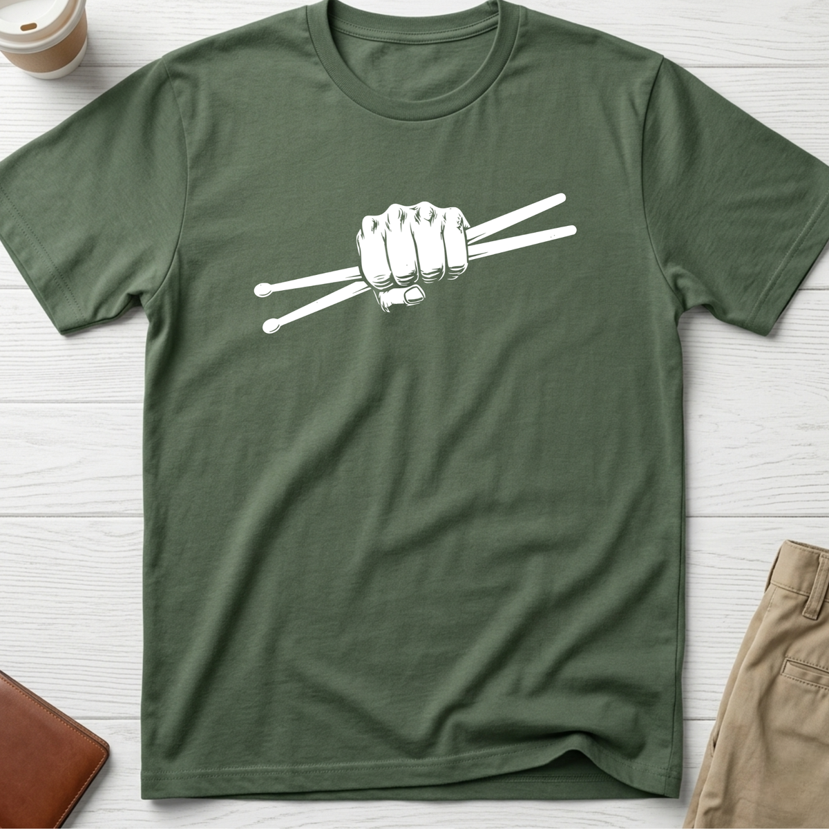 Drummer Fist T-shirt in military green – Thread Riot