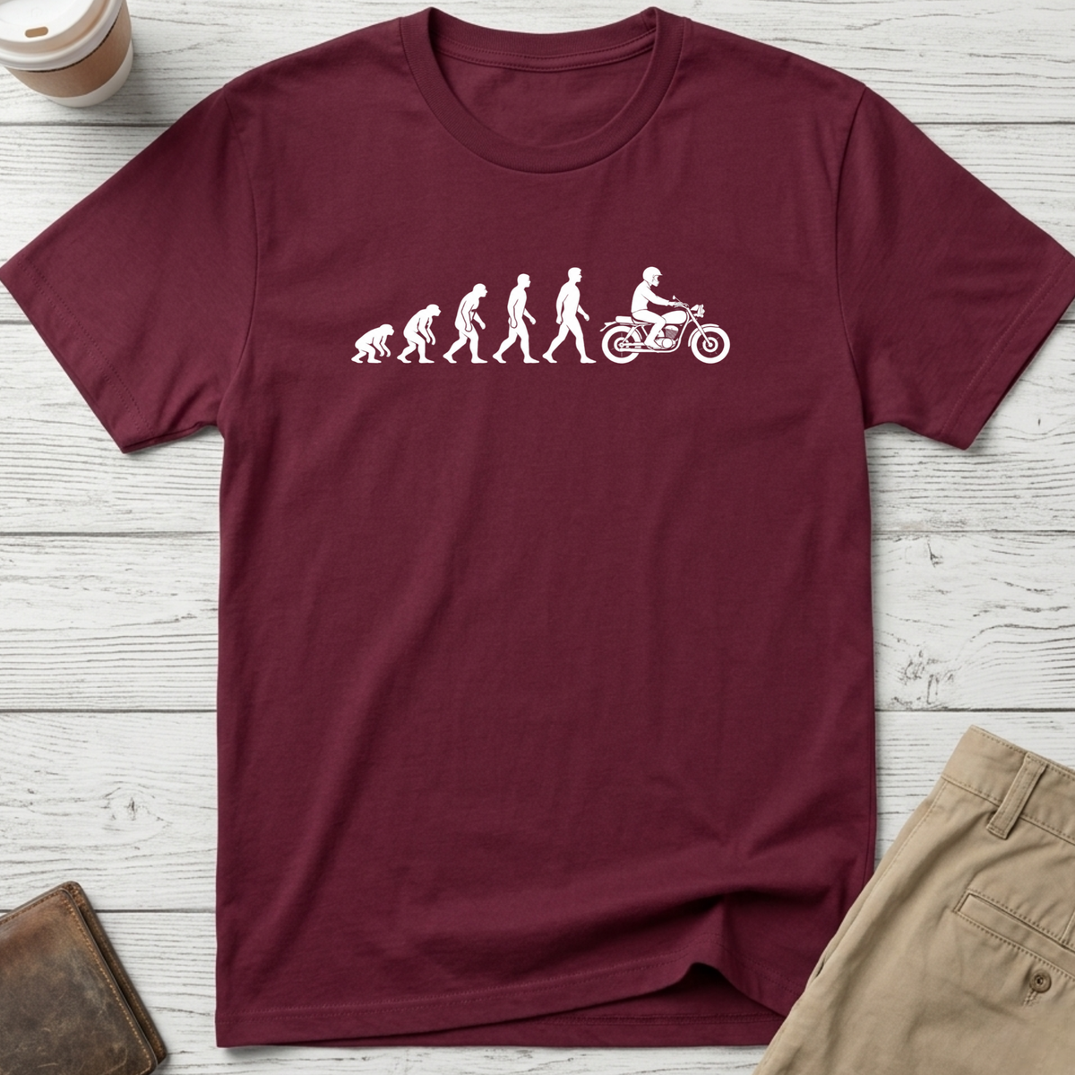 Motorcycle Evolution funny biker T-shirt in maroon – Thread Riot