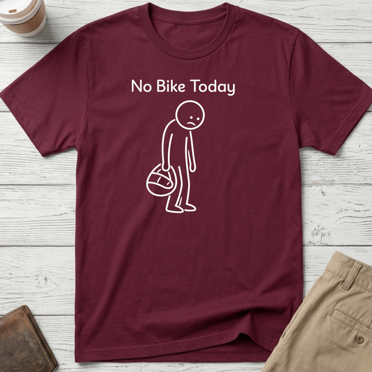 No Bike Today funny motorcycle T-shirt in maroon – Thread Riot