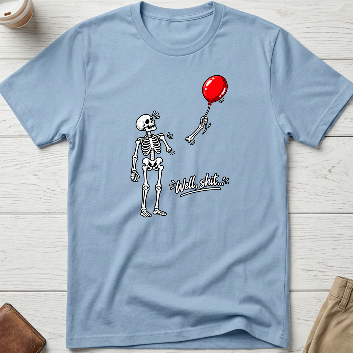 Skeleton balloon T-shirt in light blue – Thread Riot