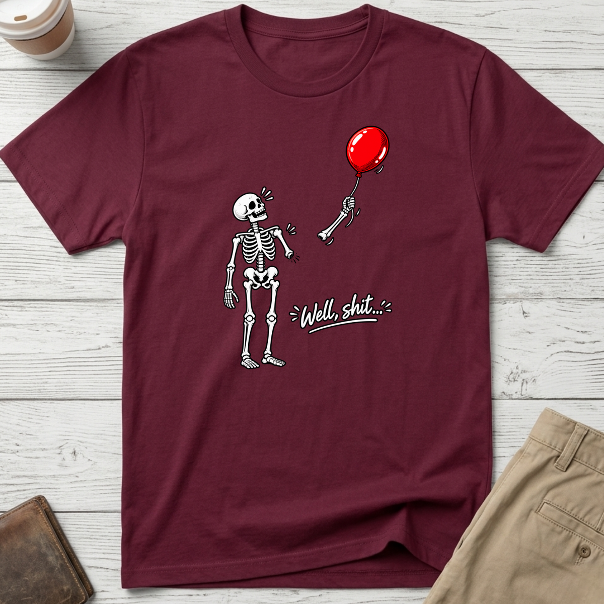 Skeleton balloon T-shirt in maroon – Thread Riot