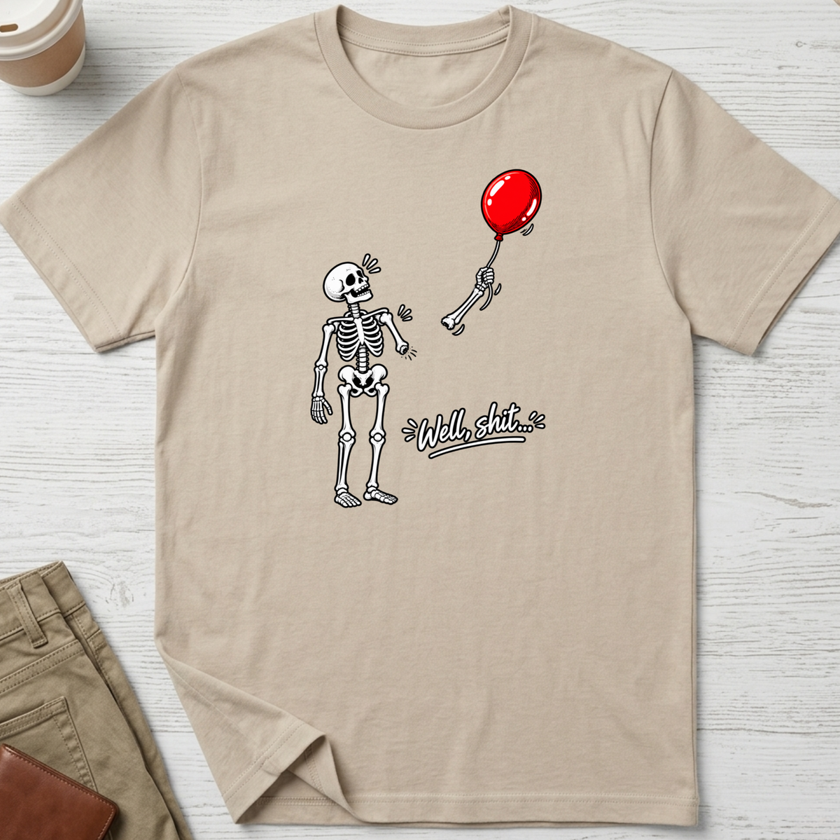Skeleton balloon T-shirt in sand – Thread Riot
