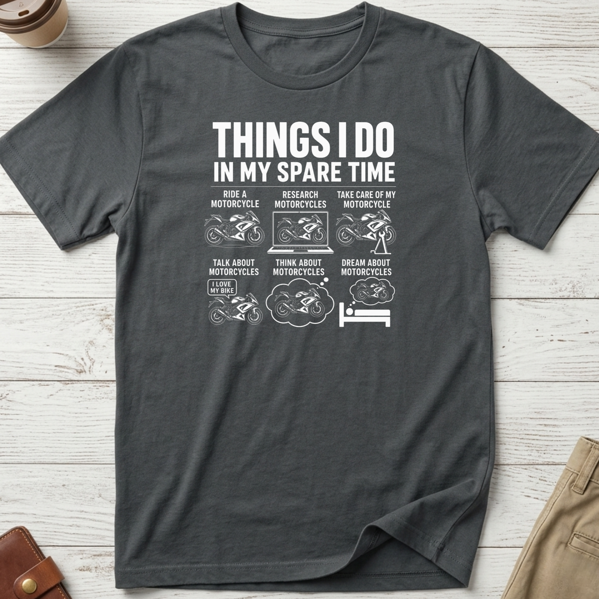Things I Do In My Spare Time funny motorcycle T-shirt in charcoal – Thread Riot