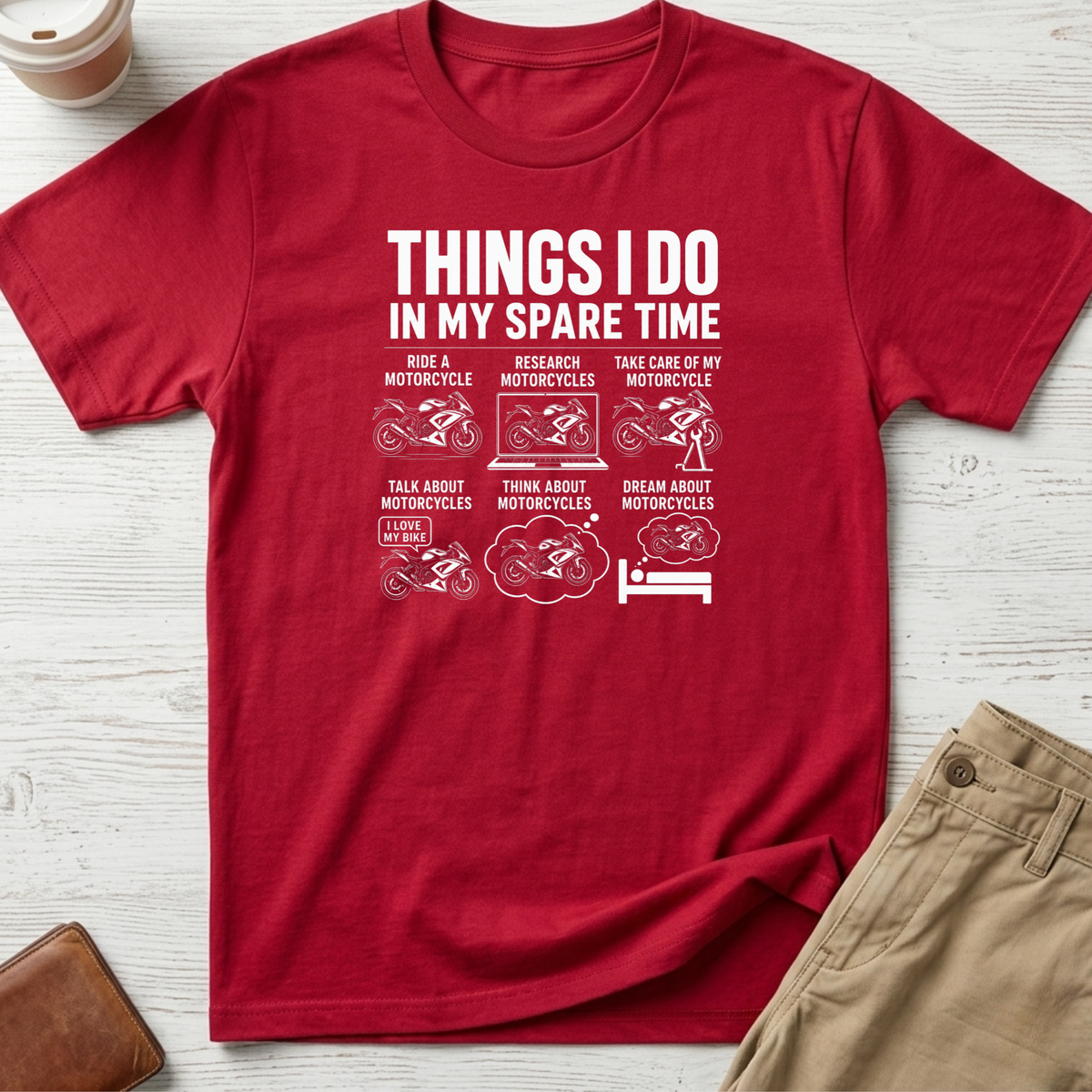 Things I Do In My Spare Time funny motorcycle T-shirt in red – Thread Riot